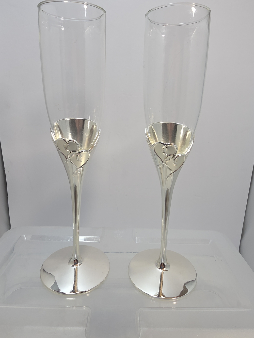 Lenox True Love Silverplate Toasting Flute Set Wedding Champagne Glasses